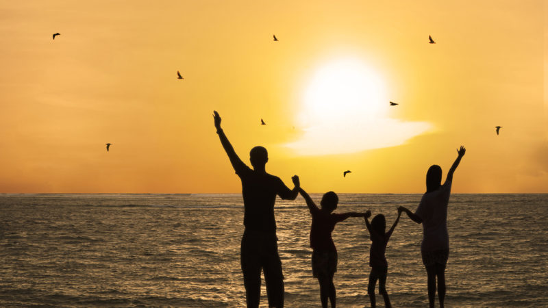 Family beach sunset