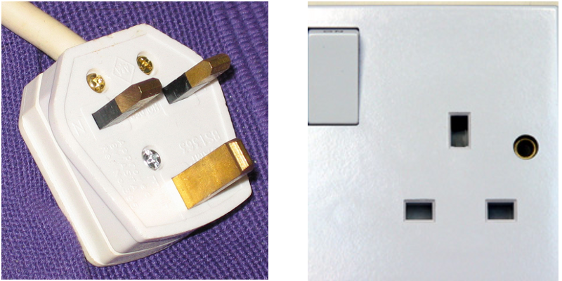 "G type plug and socket" by Basic_earth_pin_operated_shutter_socket.jpg: Deucharman (talk).Original uploader was Deucharman at en.wikipediaderivative work: Maca eglarest (talk) - Basic_earth_pin_operated_shutter_socket.jpg. Licensed under Public Domain via Wikimedia Commons.